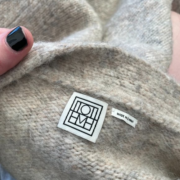 Toteme Cashmere Cardigan Sweater Beige Button Up Ribbed Trim V-Neck Large - Picture 3 of 13